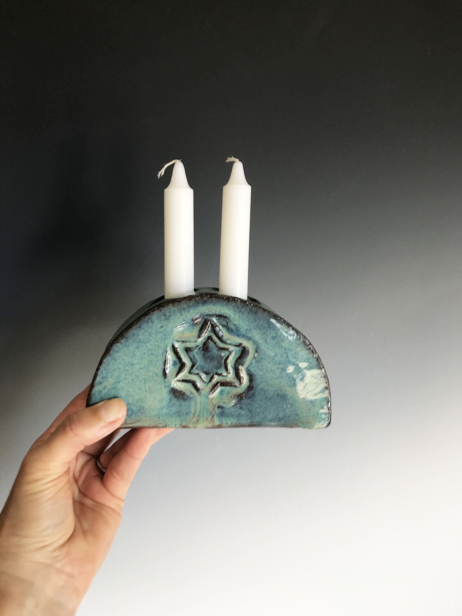Shabbat Candle Holder in Turquoise Handmade Ceramic Shabbat Etsy