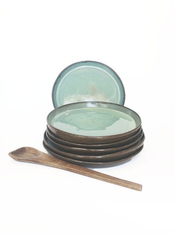 Rustic Turquoise Ceramic Dinner Plates Handmade Pottery Etsy