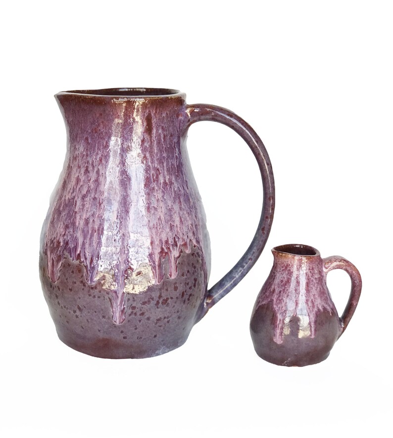 Purple Pitcher Set, Handmade Ceramic Pitchers, Wheel-thrown Stoneware Pitchers, Water Pitcher and Creamer Pitcher image 4