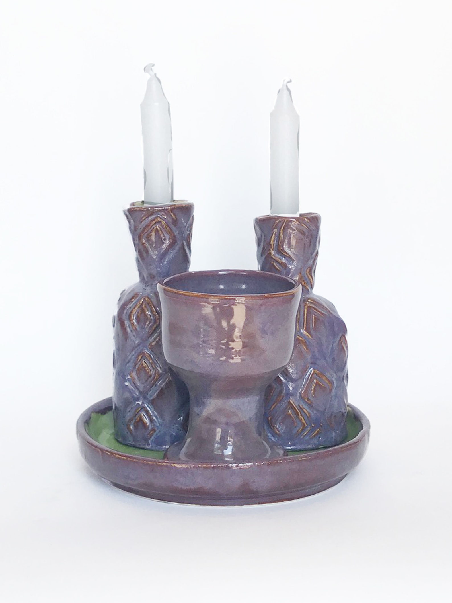 Purple Shabbat Candle Holder & Cup Set Handmade Ceramic Etsy