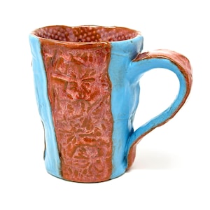 Red & Blue Leaf Mug, Handmade Ceramic Coffee Mug, Pottery Coffee Mug, Pottery Mug Handmade, Stoneware Coffee Mug, Coffee Cup, Great Gift