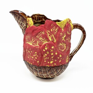Rode keramische kan, handgemaakte kan voor drankjes, limonadekan, kan van aardewerksap, kan van aardewerk klei, kan met bloemen, geweldig cadeau