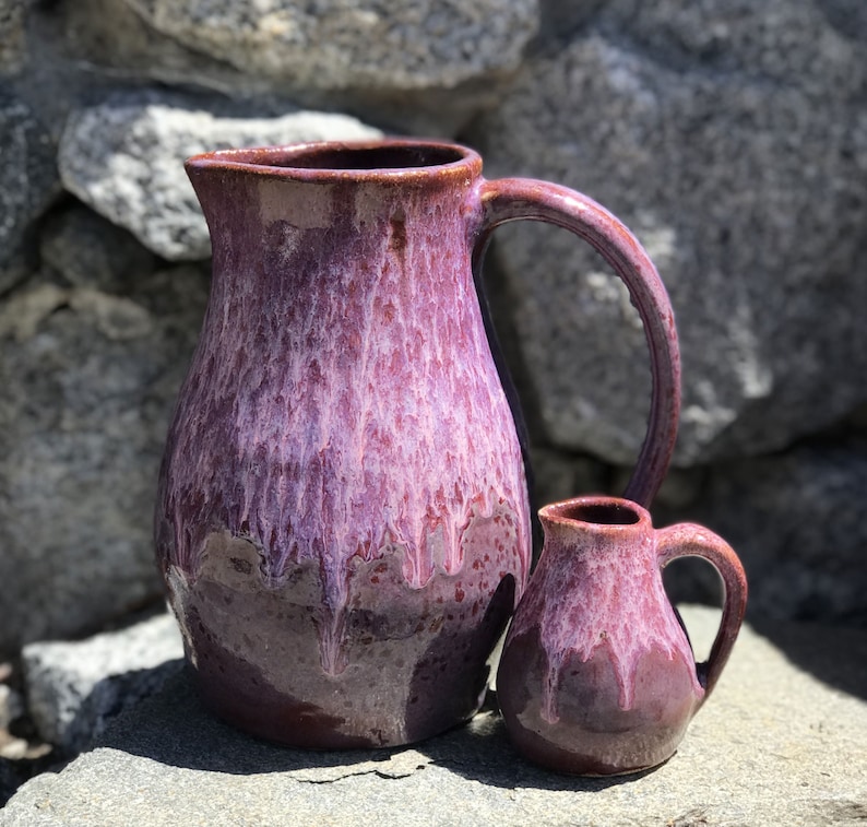 Purple Pitcher Set, Handmade Ceramic Pitchers, Wheel-thrown Stoneware Pitchers, Water Pitcher and Creamer Pitcher image 1