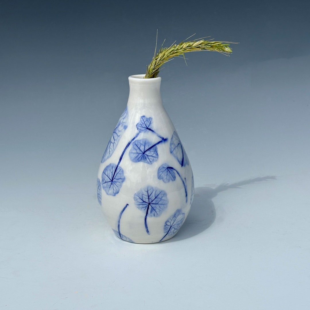 Handmade Porcelain Bud Vase: Leaf Design, Mid-century Decor - Etsy