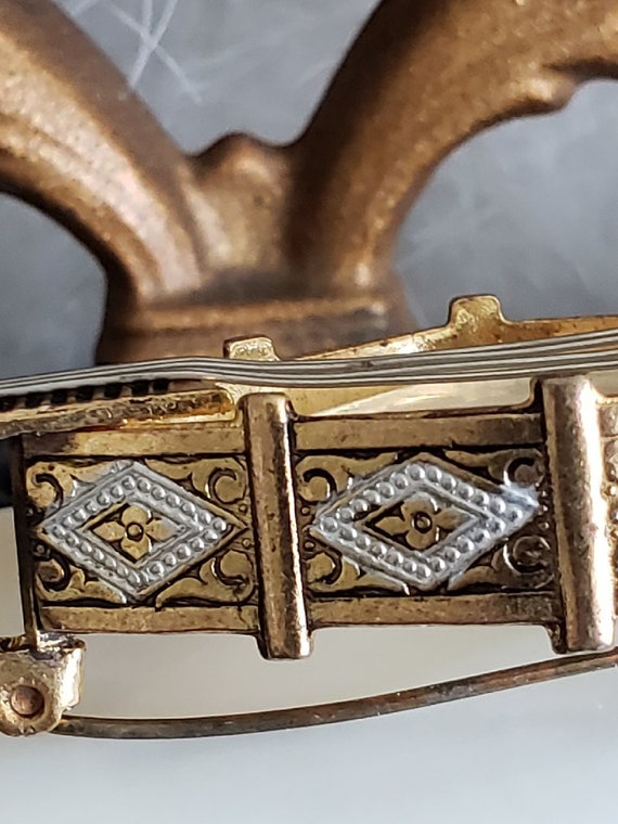 Vintage Demascene Spanish Banjo Brooch Pin Gold T… - image 4