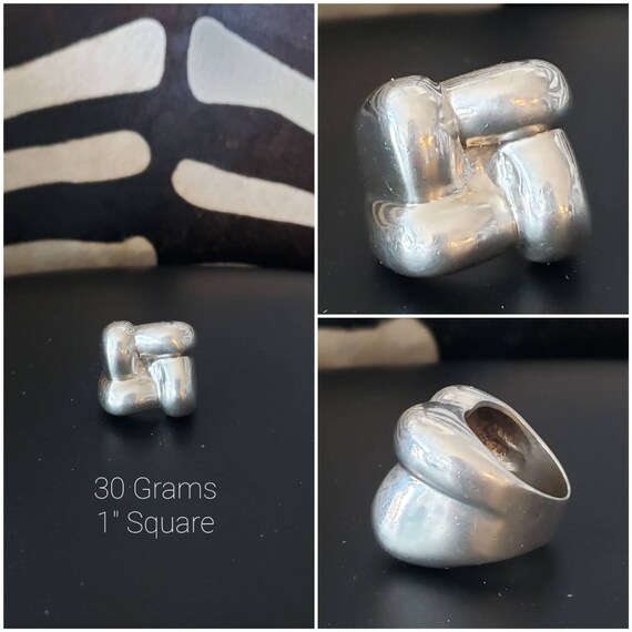 Vintage Statement Sterling Silver Square Knot Rin… - image 5