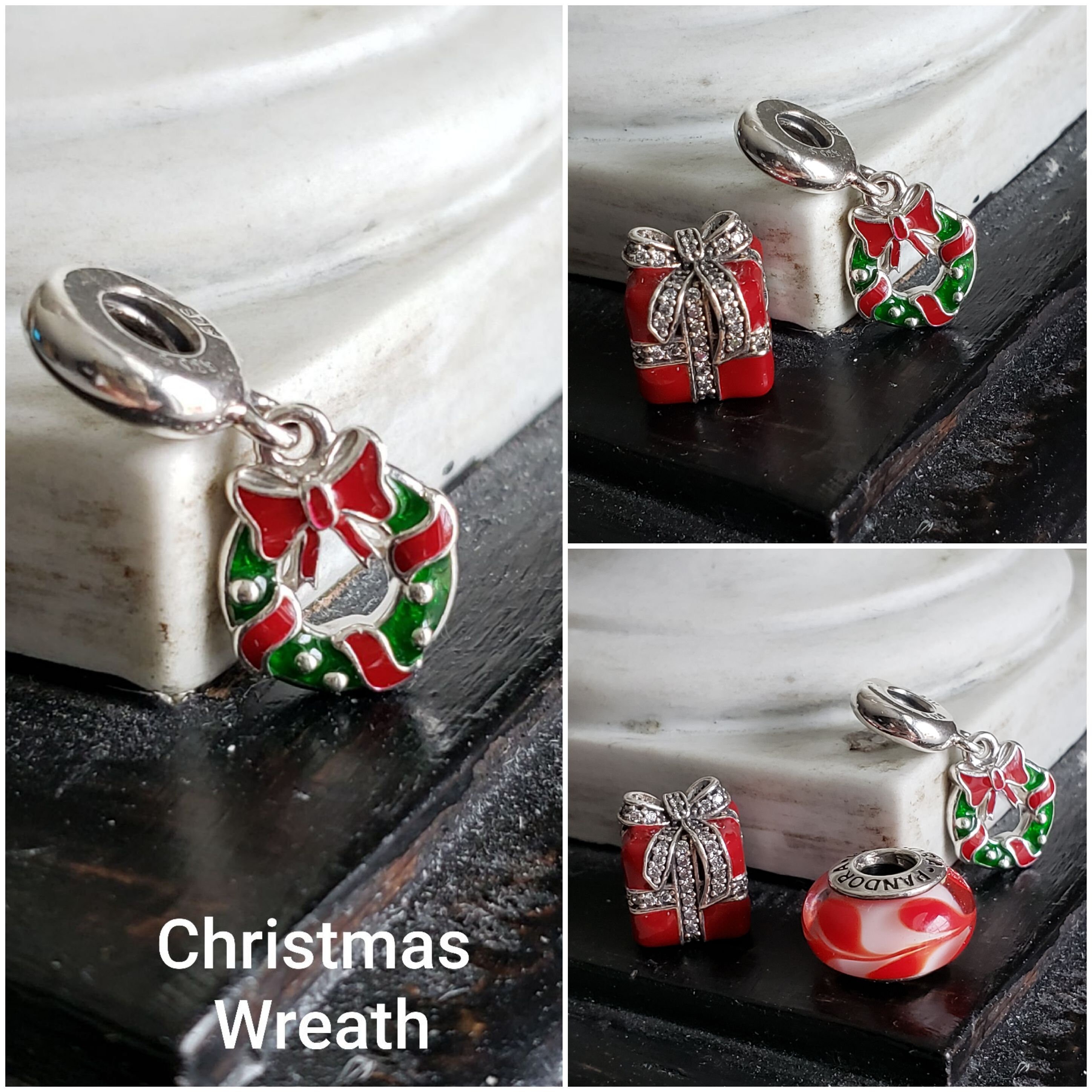 Authentic Pandora Holiday Wreath Dangle Charm Mixed Enamel
