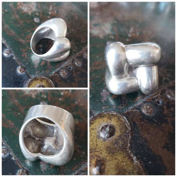 Vintage Statement Sterling Silver Square Knot Rin… - image 8