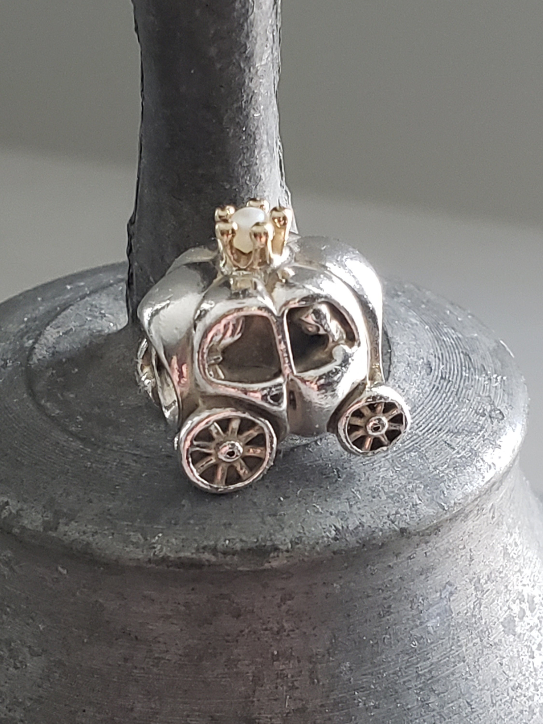 Authentic Pandora Royal Carriage Charm 14K Gold Crown Pearl