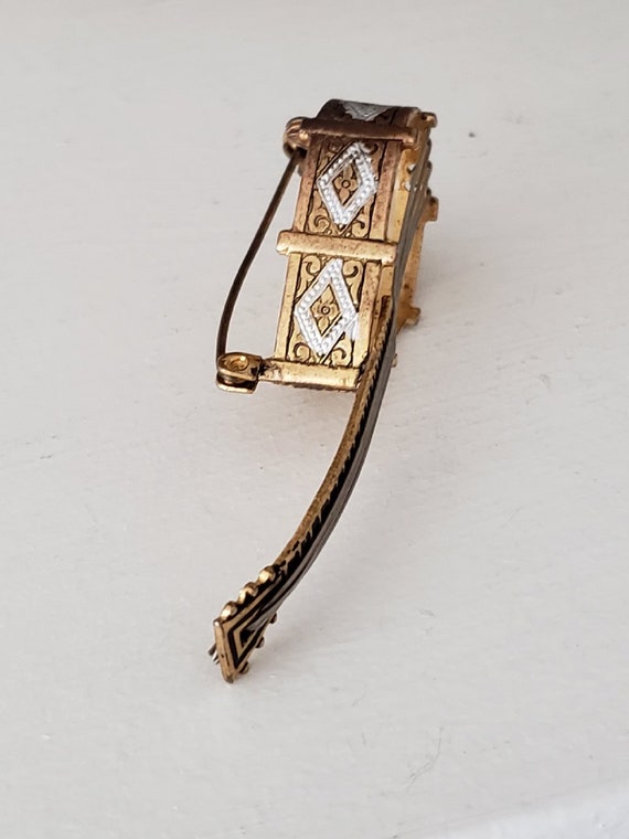 Vintage Demascene Spanish Banjo Brooch Pin Gold T… - image 2
