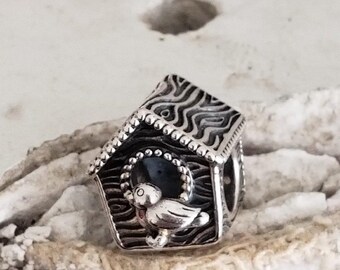 Authentic Pandora Spring Bird House Charm Sterling Silver Oxidized Hallmarked P2 S925 ALE Item 797045 RETIRED Aviculturist Bird Lover NEW