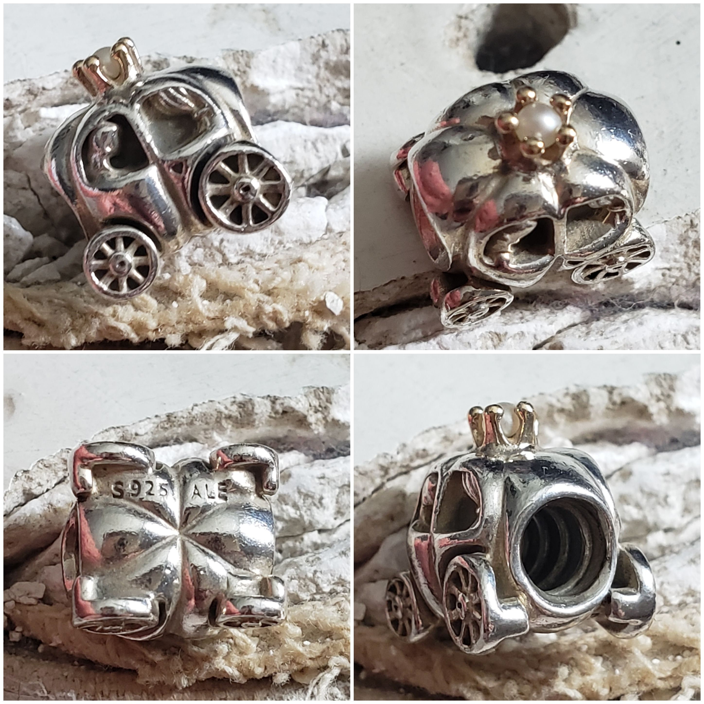 Authentic Pandora Royal Carriage Charm 14K Gold Crown Pearl