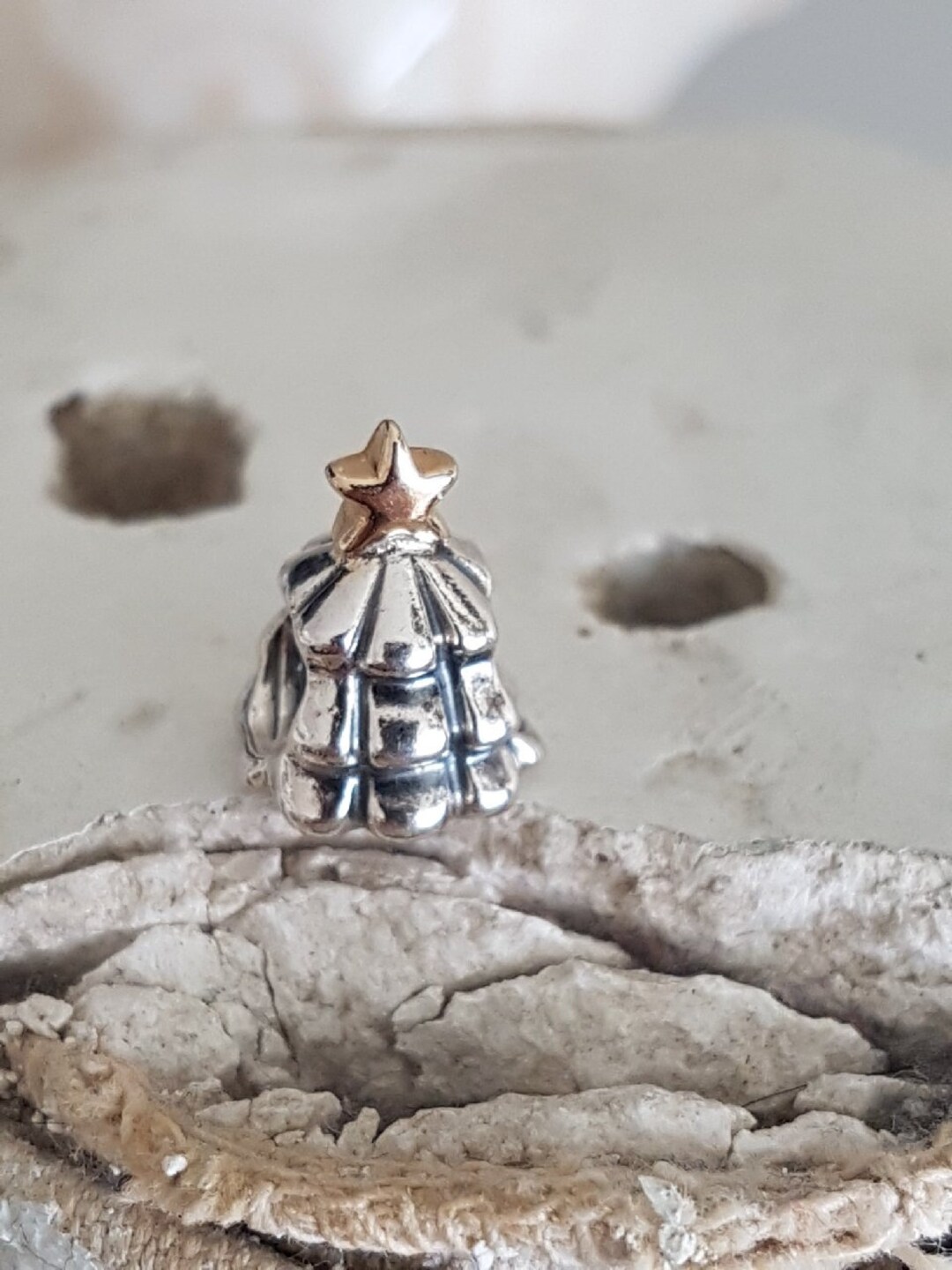 Authentic Pandora Christmas Tree Charm Bead Sterling Silver W/ 14k