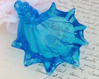Vintage Blue Glass Conch Shell Trinket Dish/ Catchall Dish/ Ring Dish/ Vanity Decor/ Jewelry Dish/ Boudoir Decor/ Desktop Dish Paperclips