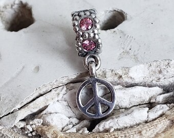 Authentic Pandora Peace Dangle Charm Pink CZ Sterling