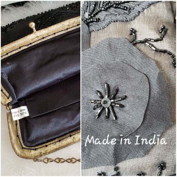 Stunning Vintage Silk Embroidered Beaded Bag Bras… - image 5
