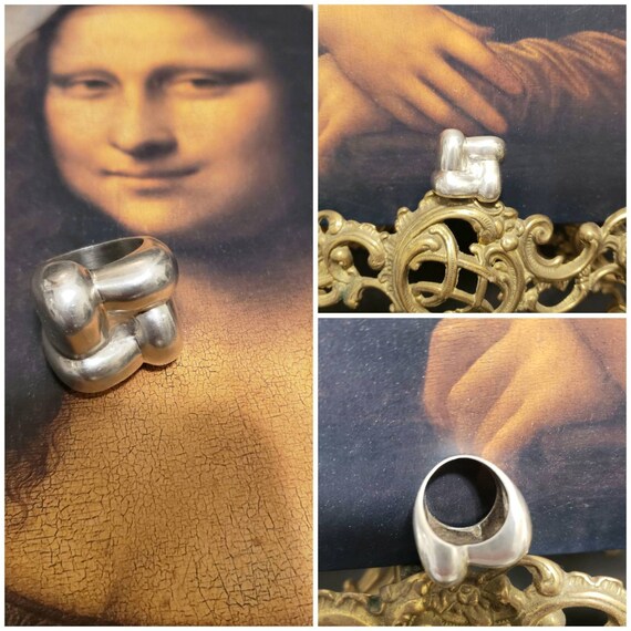 Vintage Statement Sterling Silver Square Knot Rin… - image 9