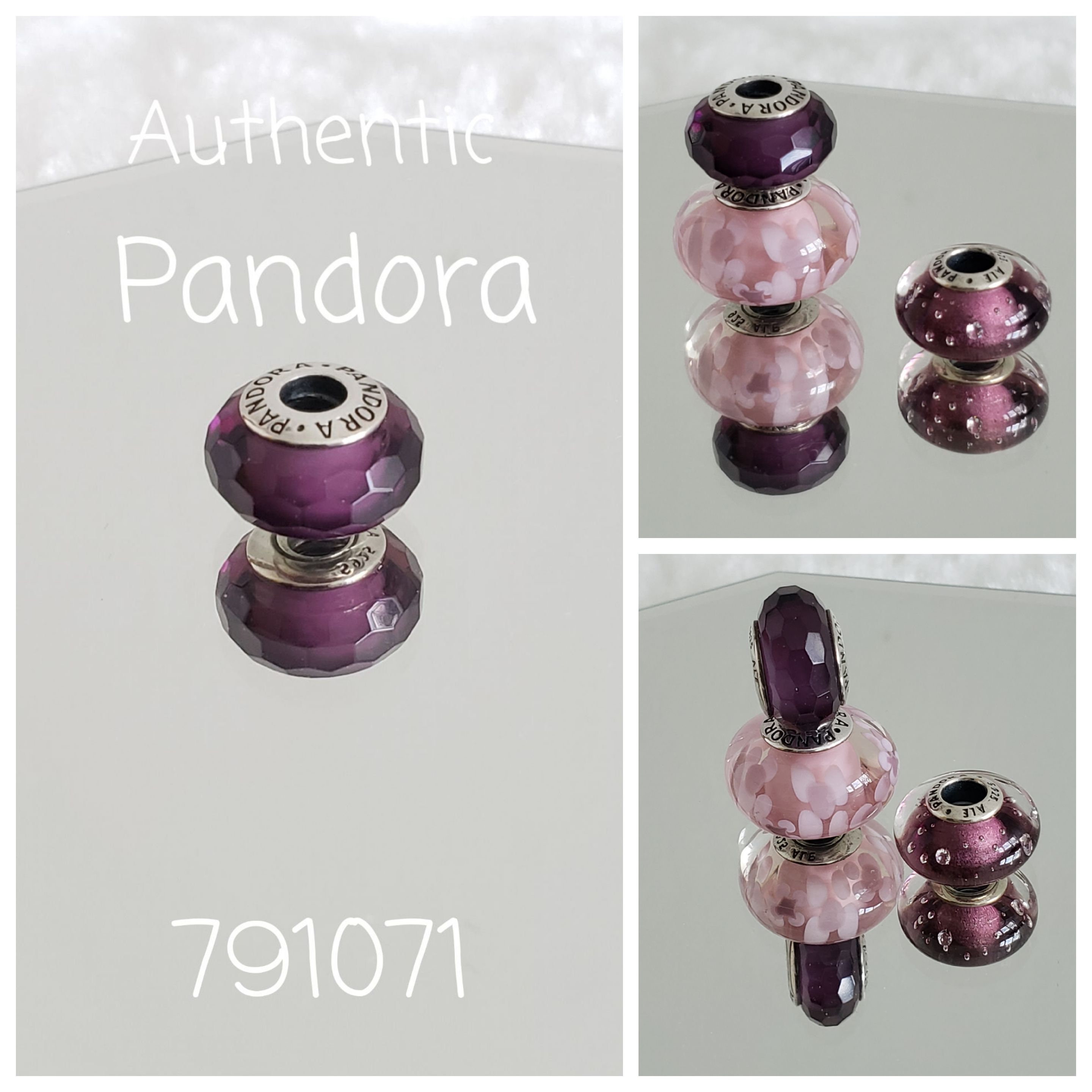 Authentic Pandora Purple Faceted Murano Glass Charm Sterling