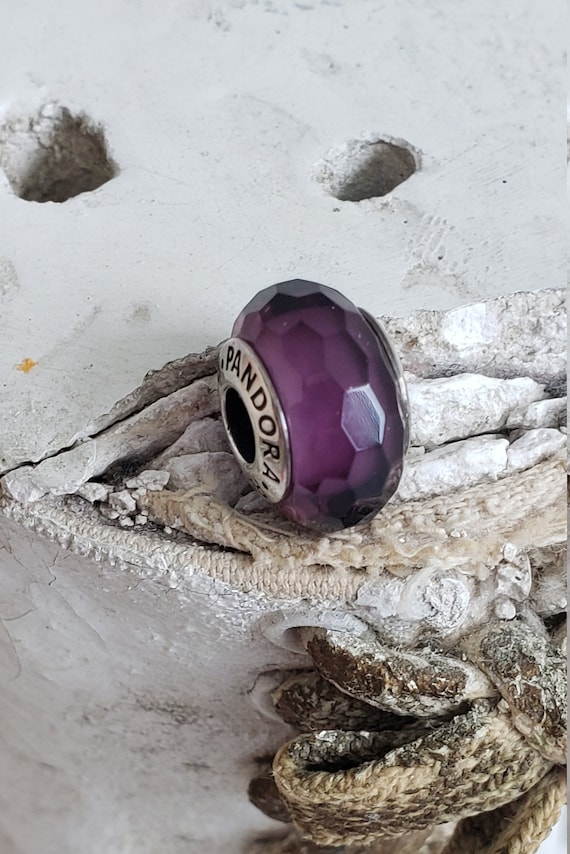 Authentic Pandora Purple Faceted Murano Glass Charm Sterling 