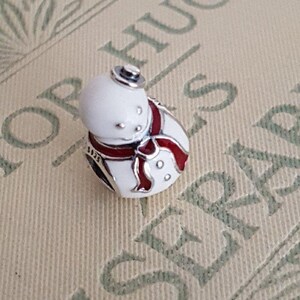 Authentic Pandora Happy Snowman Charm White & Red Enamel Sterling