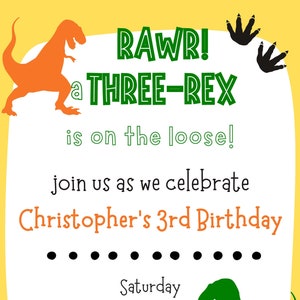 Third Birthday Invitation Dinosaur | Instant Download | Digital Birthday Invitation | Editable Invitation | Boys Birthday Invitation