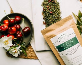 Cascade Cherry Handcrafted Tea W/ Green Tea + Roses | ORGANIC  | Winterwoods Tea Company Loose Leaf Blend