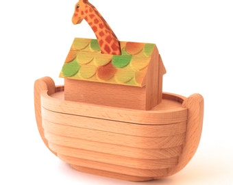 Noah's Ark Puzzle made from wood containing 6 painted animals. Birth or Christenening gift.