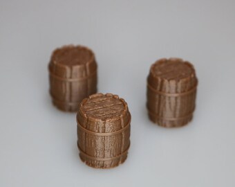 Barrel Set of 3 | RPG | Dungeons and Dragons | D&D | Dragon Lock | Dungeon Master | Terrain | Miniature | Minis | 3D Printed | Tabletop Game