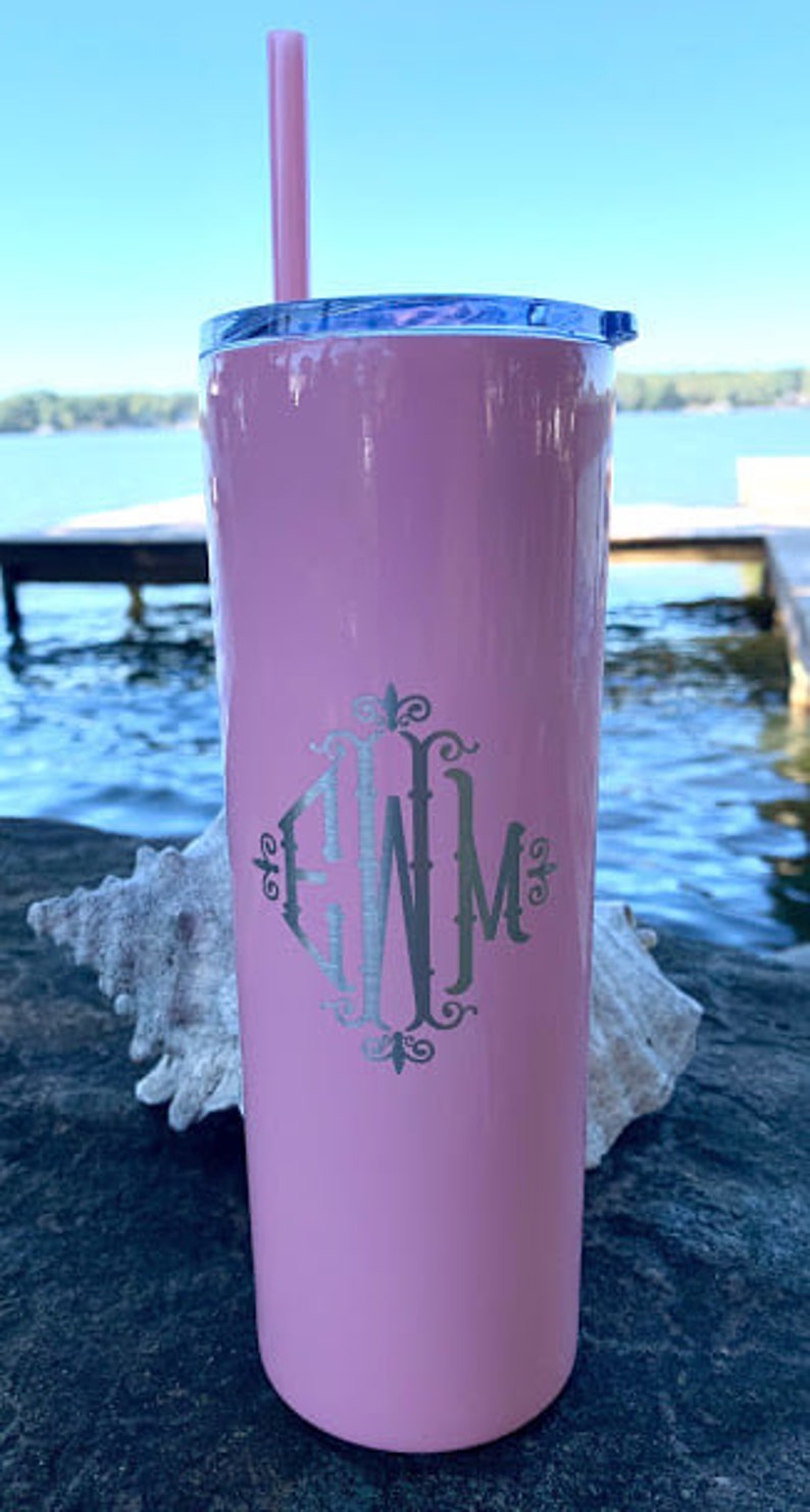 Personalized 20 Oz Skinny Tumbler With Straw Monogram Skinny Etsy Norway
