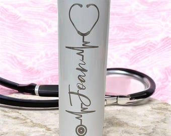 Personalized 20 oz Skinny Tumbler, Monogram Laser Engraved Tumblers,  Bridesmaids, Corporate, Christmas Gifts.