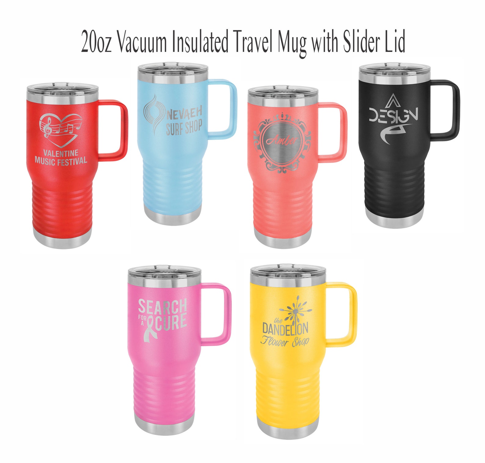 Personalized 20 oz. Vacuum Insulated Travel Mug with Handle & | Etsy