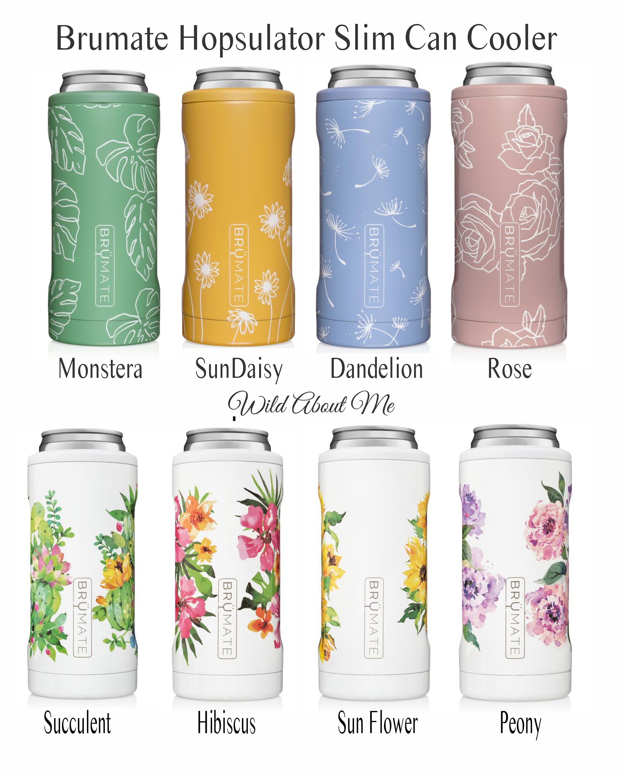 Monogram Spring Floral & Botanical Brumate Hopsulator Slim Can-cooler Laser  Engraved, Personalized Slim Can Holder, Ultra Can Holder 