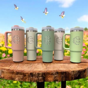 Personalized 30oz. Stainless Steel Insulated Tumbler with Handle, Monogram - Laser Engraved Large Tumbler, Father&#39;s Day Gift
