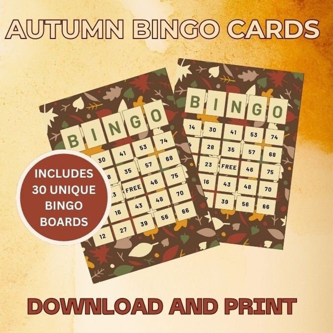 Autumn Bingo Cards: 30 Printable Game Boards (PDF Download) - Etsy