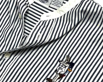 Vintage 90s Looney Tunes Classics - Road Runner & Wile E. Coyote - nehru collar button down - 100% Cotton - L