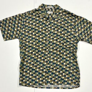 Pierre Cardin - 90&#39;s Vintage short sleeve button down - XL - Vaporware - Vaporwave - men&#39;s shirt - square pattern - Rayon - M medium