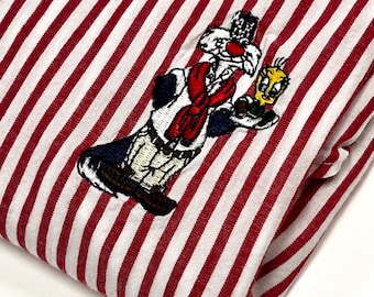 Vintage 90s Looney Tunes Classics - Sylvester & Tweety - nehru collar button down - 100% Cotton - L