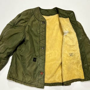 1964 Army Liner Jacket - Military Jacket - Plain puffer - Olive Green - Cotton & Wool - Large