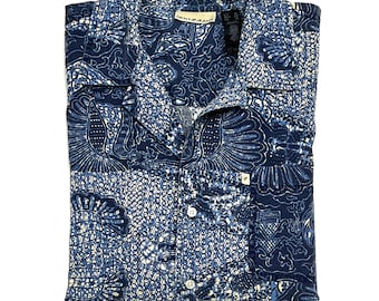 Vintage 90s DKNY short sleeve button down shirt - blue bandana - 100% cotton - XL