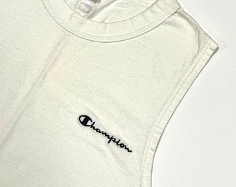 vintage 90s Champion tank top - 90s tank top - Embroidered logo - jersey blank - white tank top - size Medium tank top