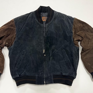vintage 2 tone Sueded Leather Jacket - 90s fashion - black leather jacket - brown leather jacket - quilted interior - WINLIT brand