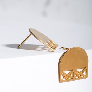 Golden geometric earrings, Statement Jewelry, half circle shaped earring, post earrings, classic studs, elegant gift, engagement earrings