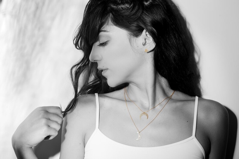 Geometric Upside Down Moon Necklace Crescent Moon Necklace celestial collection Horn Necklace gold plated gift for her fall jewelry