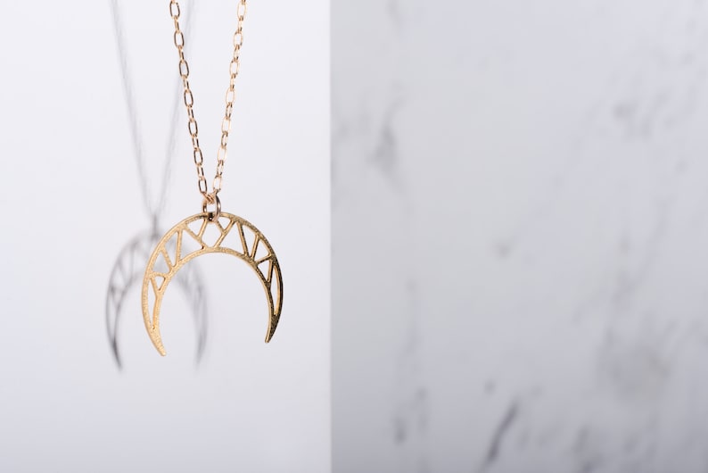 Geometric Upside Down Moon Necklace Crescent Moon Necklace celestial collection Horn Necklace gold plated gift for her fall jewelry