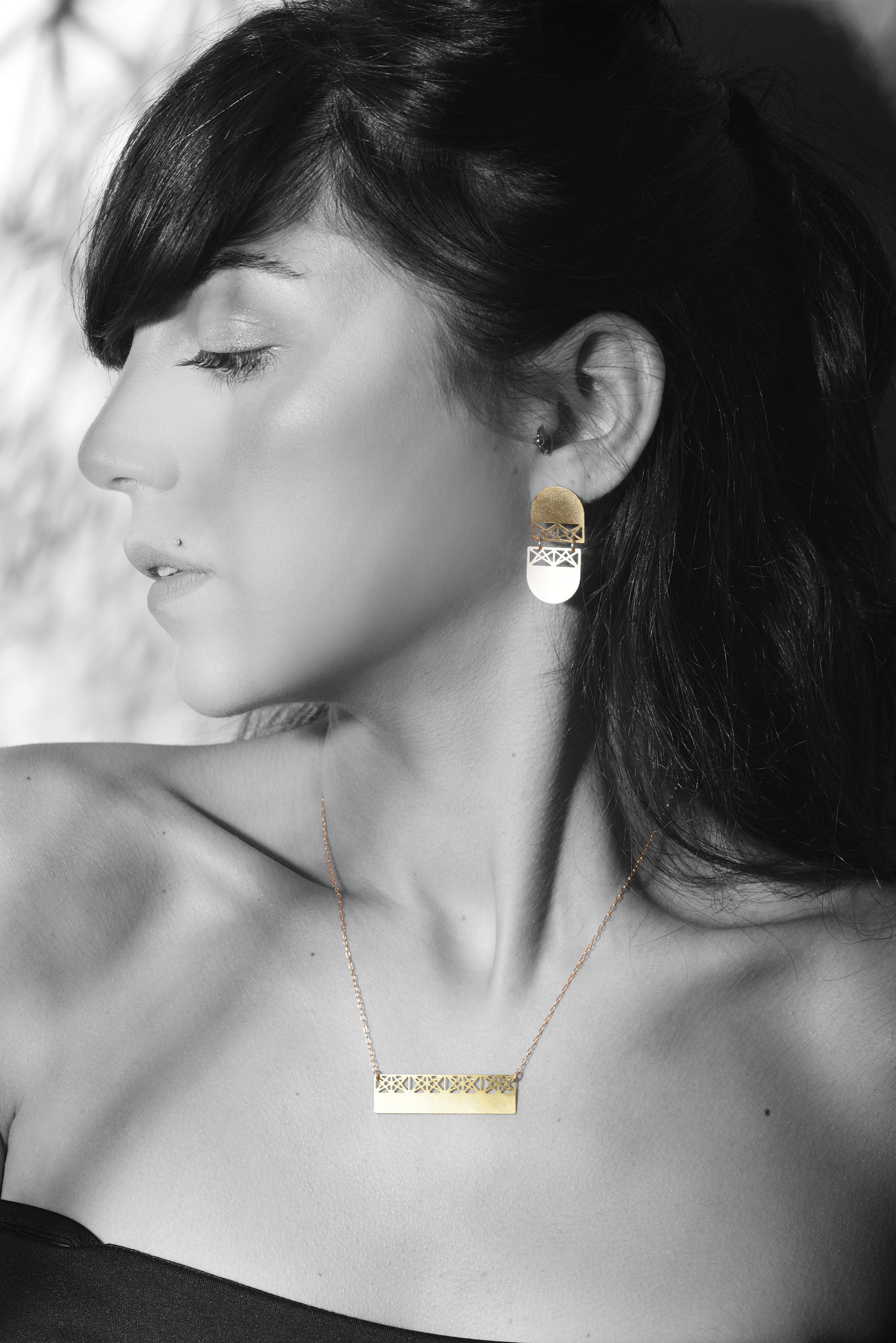 Geometric Jewelry Set with Statement Necklace & Large Earrings