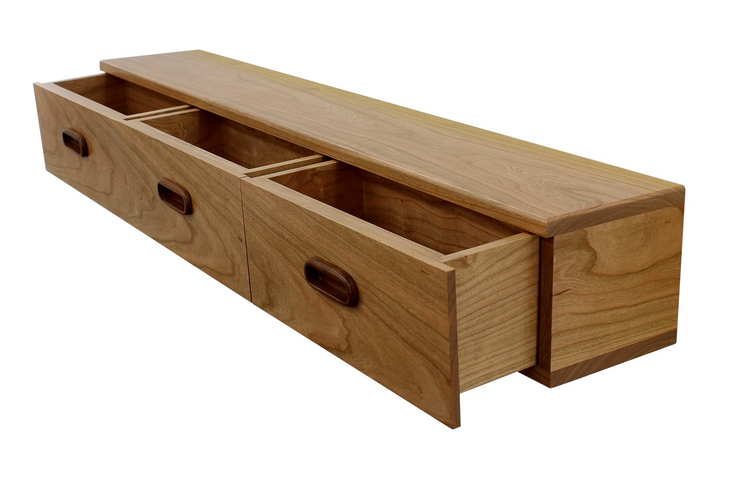 3 Drawer Floating Shelf Solid Cherry Wood Inset Teak Etsy