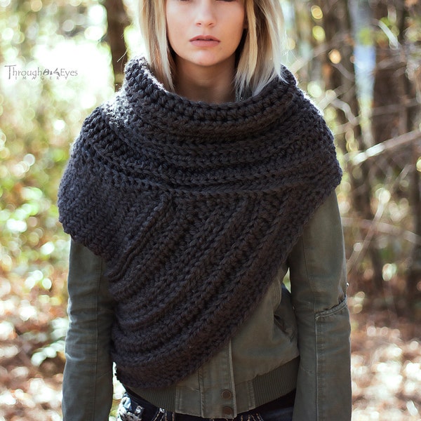 Katniss Inspired Cowl - Huntress Cowl Vest Scarf- Handmade- Knit -Crochet- Sweater-Unique- Bohemian Vintage Rustic -Knit Sweater- Cross Body