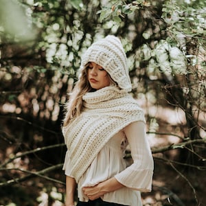 Hooded Katniss Inspired Cowl - Huntress Cowl Vest Scarf Hood- Handmade- Knit Crochet Sweater-Unique- Bohemian Boho -Knit Sweater- Cross Body