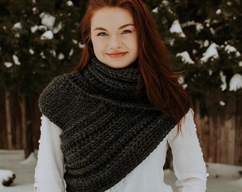 Katniss Inspired Cowl // Huntress Cowl Vest Scarf Handmade Knit Crochet Sweater Unique Crossbody Asymmetrical Minimalist Boho Outdoorsy