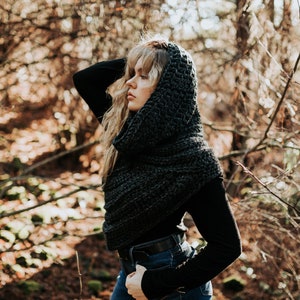Katniss Inspired Cowl with 2in1 Cowl Hood - Huntress Vest Scarf Handmade Knit Crochet Sweater Unique Bohemian Rustic Knit Sweater Cross Body